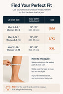 Compression socks size chart — S/M, L/XL, XXL by US shoe size and calf girth
