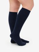 Navy blue knee-high compression socks for women — 15–25 mmHg graduated
